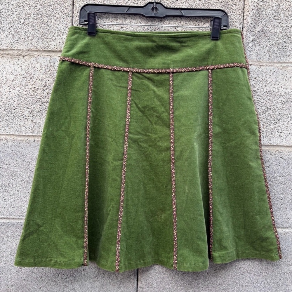 Beebop & Wally NYC Large A-Line Skirt Green W/Contrast Trim Side Zip Made In USA